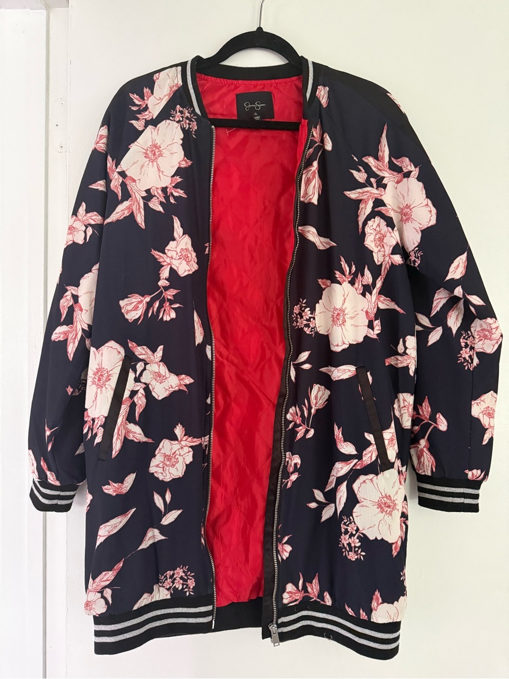 Jessica Simpson Navy Bomber Jacket with Pink Floral